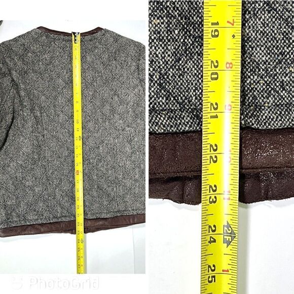 For Cynthia Brown Tweed Blazer Jacket Sz XL Quilted Zip Faux Suede Trim - Picture 8 of 12